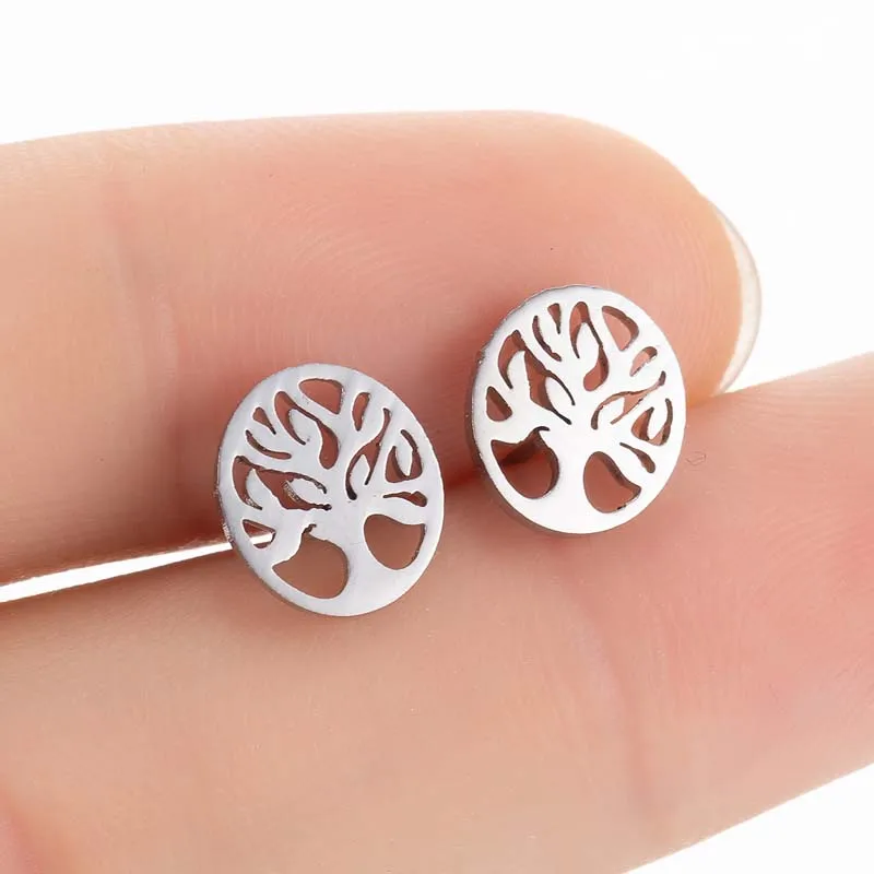 Wholesale PVD Coated 18K Gold Real Gold Plated Tree 304 Stainless Steel Preppy Style Waterproof Non Tarnish Ear Studs