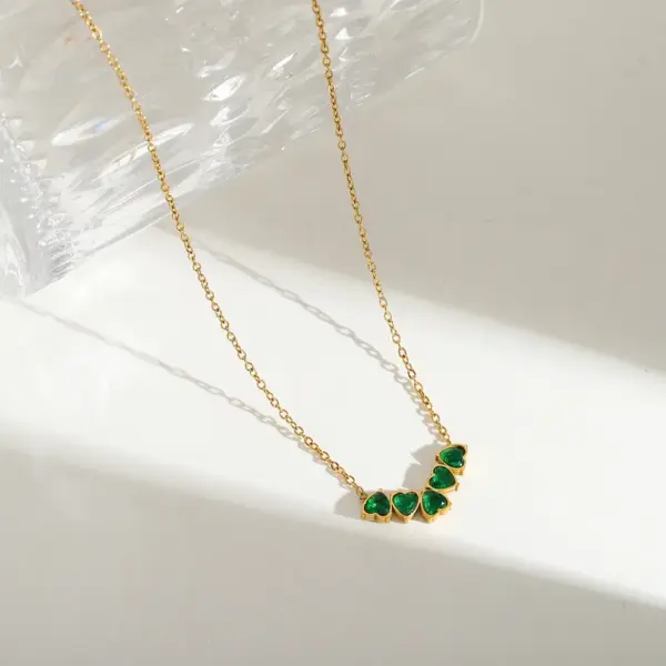 Wholesale Jewelry Casual Cute Artistic Heart Shape 304 Stainless Steel Zircon 18K Gold Plated Plating Inlay Cable Chain Pendant Necklace