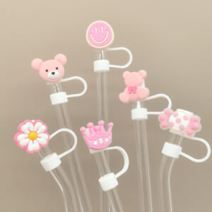 Wholesale New food grade silicone straw cap large diameter 10mm cartoon doll animal flower straw protective sleeve