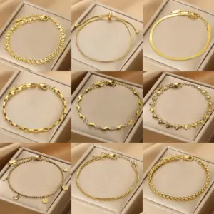 Wholesale 304 Stainless Steel Solid Color PVD Coated Stone-Free 18K Real Gold Plated Elegant Lady Snake Chain Lobster Trigger Clasp Closure Bracelets