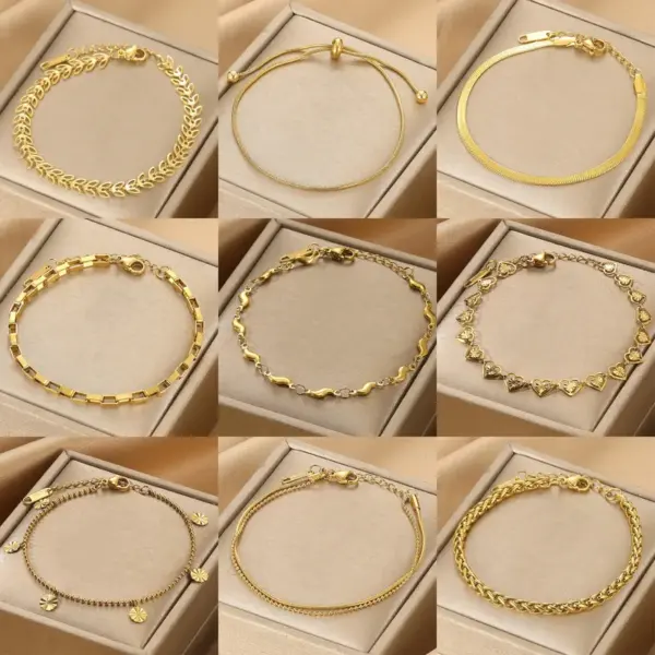 Wholesale 304 Stainless Steel Solid Color PVD Coated Stone-Free 18K Real Gold Plated Elegant Lady Snake Chain Lobster Trigger Clasp Closure Bracelets