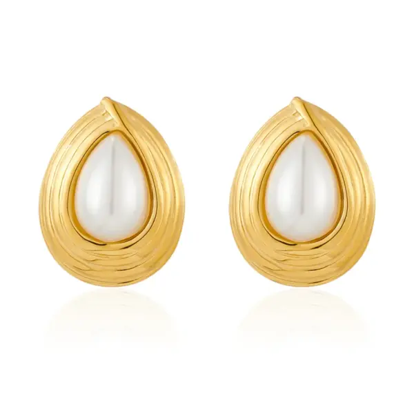Wholesale PVD Coated 18K Gold Plated Water Droplets 304 Stainless Steel Retro Baroque Style Classic Style Waterproof Non Tarnish Ear Studs