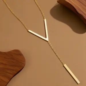X0369-V-shaped Long Strip Necklace - Gold