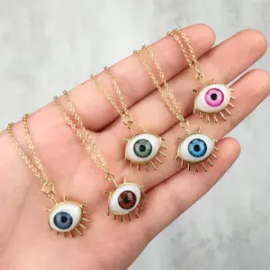 Plastic Copper Cable Chain Devil's Eye Pendant Necklace