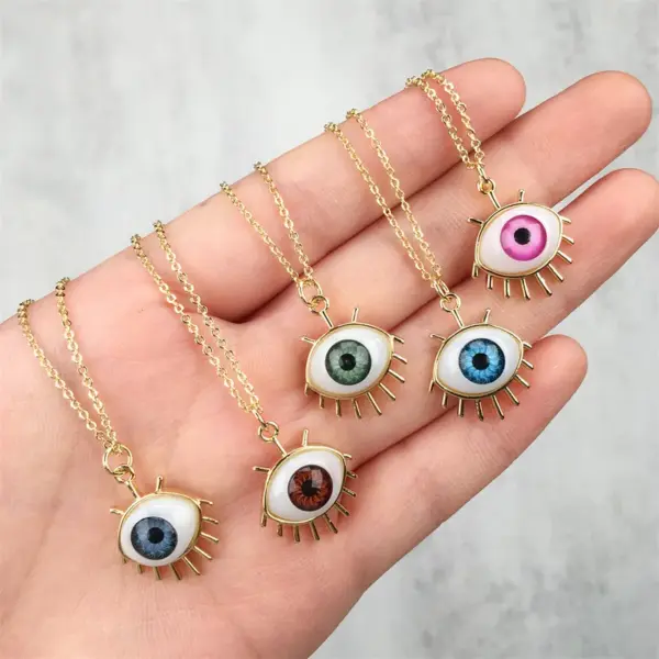 Plastic Copper Cable Chain Devil's Eye Pendant Necklace