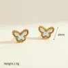 Wholesale Elegant Vintage Butterfly Shell Necklace Earrings Set Gold Plated Stainless Steel Jewelry Accessories For Women All Seasons