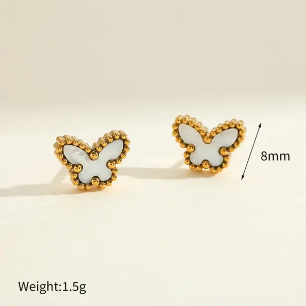 Wholesale Elegant Vintage Butterfly Shell Necklace Earrings Set Gold Plated Stainless Steel Jewelry Accessories For Women All Seasons