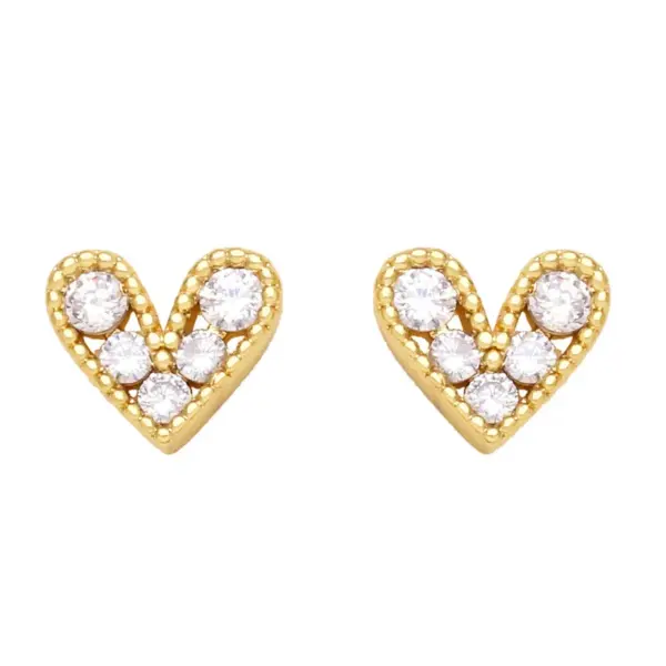 Fashion Heart Copper Artificial Gemstones 18k Gold Plated Earrings Ear Studs
