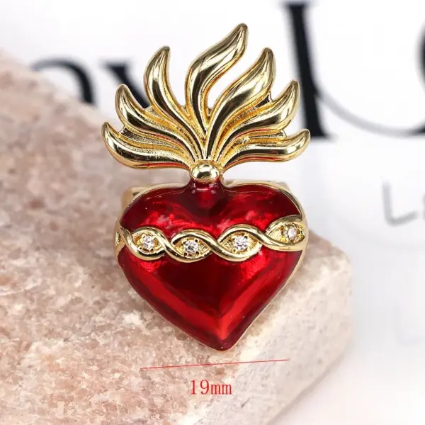 Wholesale Copper Inlay Heart Shape Wings Zircon Open Rings