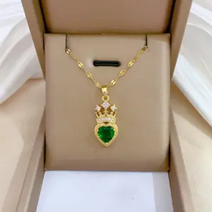F323 Green Titanium Steel Chain Copper Pendant