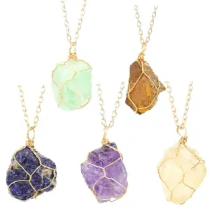 Wholesale Simple Style Geometric Alloy Natural Stone Knitting Pendant Necklace