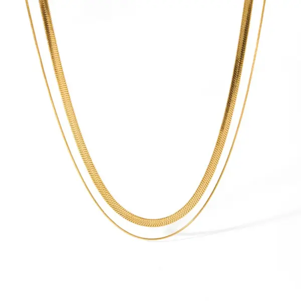 Wholesale PVD Coated Real Gold Plated 18K Solid Color 304 Stainless Steel IG Style Simple Waterproof Non Tarnish Double Layer Necklaces