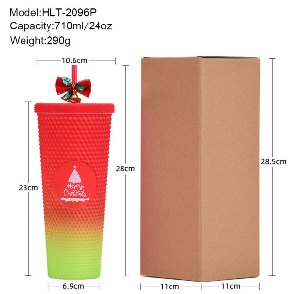 Wholesale 710ml Double Layer Plastic Suction Cup Durian Cup Tie Hand Cup Christmas Gradient Suction Cup