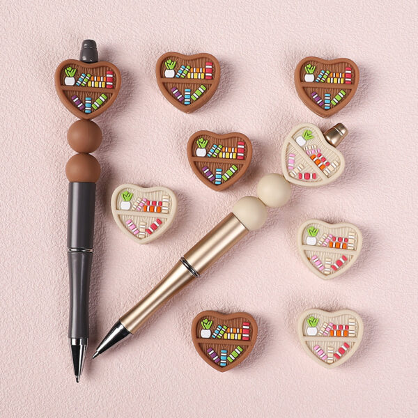 Wholesale New style beaded mini bookcase silicone beads accessories cartoon love simulation wood grain rubber beads jewelry