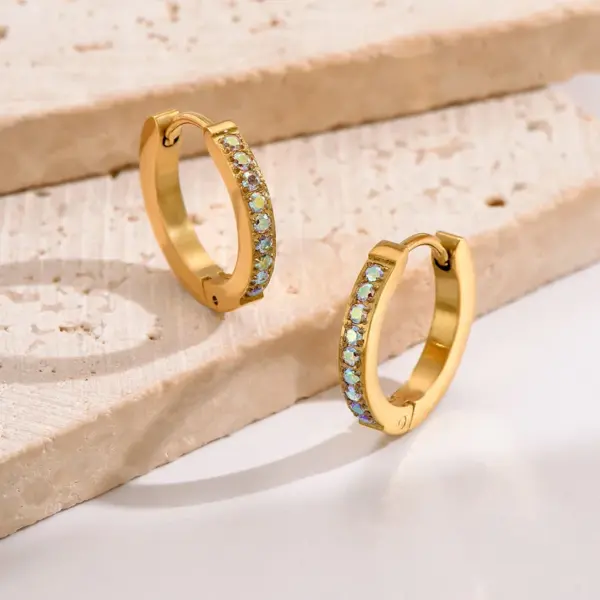 Wholesale PVD Coated Real Gold Plated 14K Gold Round 304 Stainless Steel Elegant Waterproof Non Tarnish 304 Stainless Steel Hoop Earrings