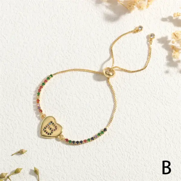 Wholesale Copper 18K Gold Plated Elegant Romantic Sweet Letter Heart Shape Inlay Zircon Bracelets