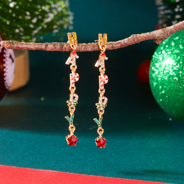 Wholesale Christmas colorful rhinestone letter earrings