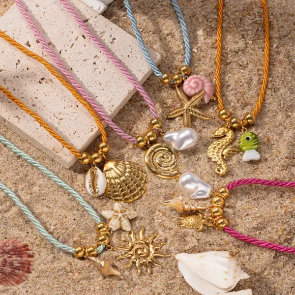 Wholesale Tina Stainless Steel Necklace Simple High-End Ocean Element Shell Colorful Rope Pendant Necklace Jewelry