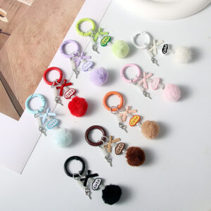 Wholesale Style Simple Handmade DIY Hair Ball Letter Blind Box Cute Grain Pendant Beaded Keychain Mobile Phone Chain Bag Hanging Decoration