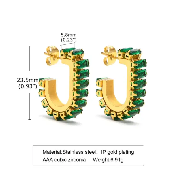 Wholesale Fashion U Shape Plating Inlay 201 Stainless Steel Zircon Stainless Steel Earrings