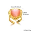 Wholesale PVD Coated Real Gold Plated Heart Shape 304 Stainless Steel Synthetic Gemstones Elegant French Style Sweet Waterproof Non Tarnish Open Rings