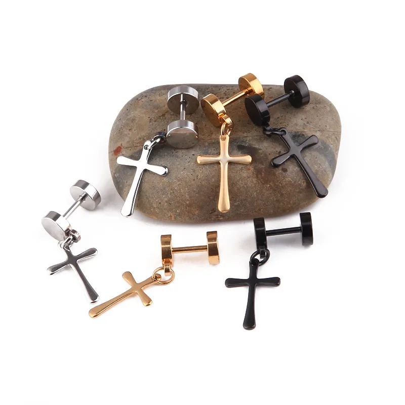 Wholesale 1 Piece Simple Style Cross Plating Titanium Steel op Earrings