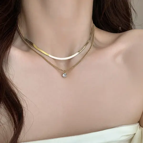 Wholesale Fashion Geometric Titanium Steel Inlay Zircon Necklace 1 Piece