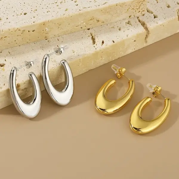Wholesale PVD Coated 18K Gold Plated Geometric 304 Stainless Steel Simple Style Waterproof Non Tarnish Earrings Ear Studs