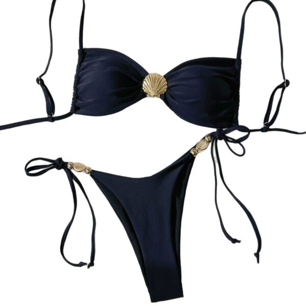 Wholesale 2025 new European and American split swimsuit cross-border shell awstring solid color sexy bikini foreign trade bikini