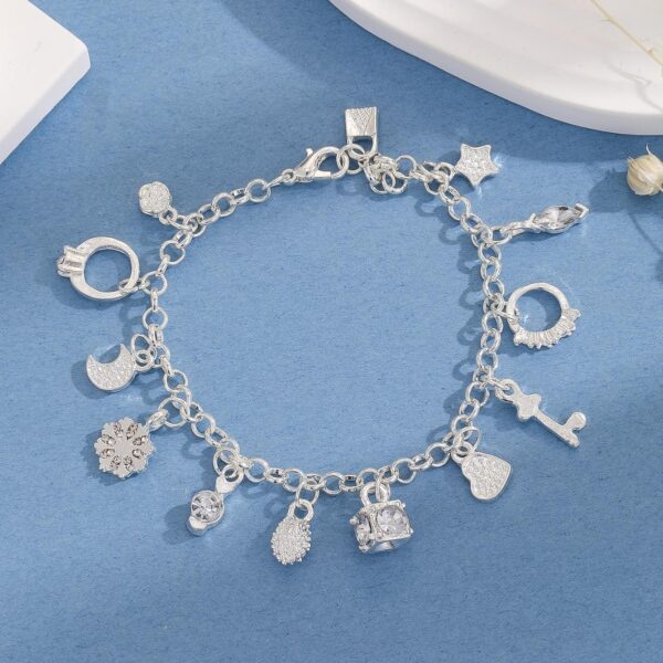 Wholesale Cross-border European and American jewelry 925 silver temperament fashion 13 hanging bracelet ladies multi-element fashion simple jewelry