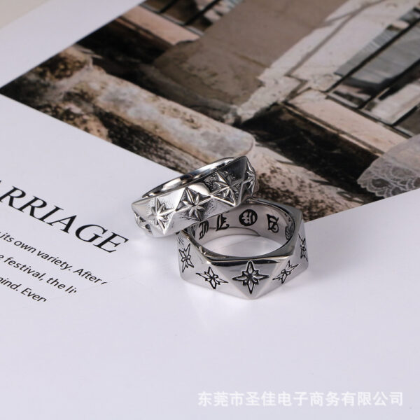 oly-5c869abcc747e23c710f1c5639830fc9 Wholesale Cross-border spot titanium steel ring polygon 3D ring nightclub tide rice flower jewelry accessories SA1043