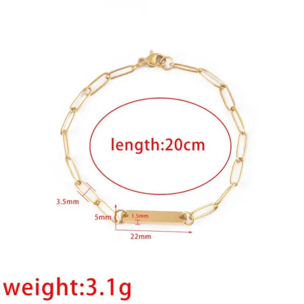 304 Stainless Steel Customization Laser Engraving Solid Color Ion Plating (IP) 18K Gold Real Gold Plated Simple Style Waterproof Non Tarnish Paperclip Chain Lobster Trier Clasp Closure Bracelets