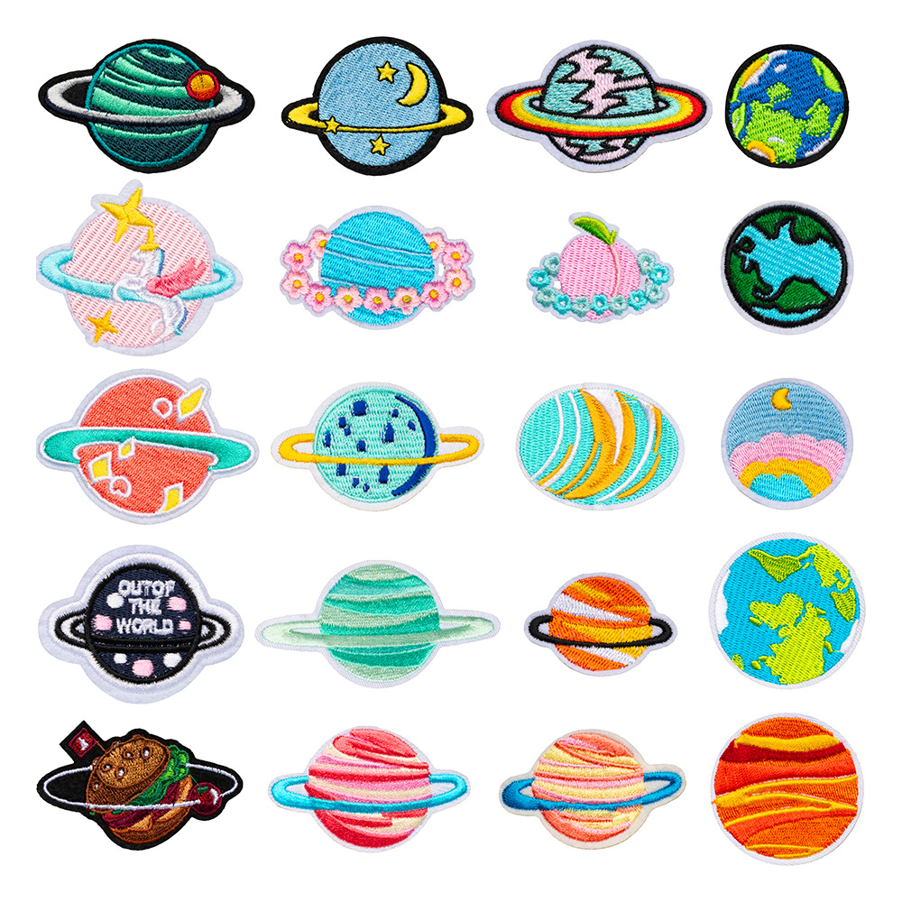 Wholesale Computer Embroidery Label Cosmic Planet Series Cloth Stickers Earth Embroidery Patch Clothing Aessories Diy Patch