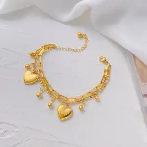 Qye12 Double Layers Loving Heart Bracelet / Gold