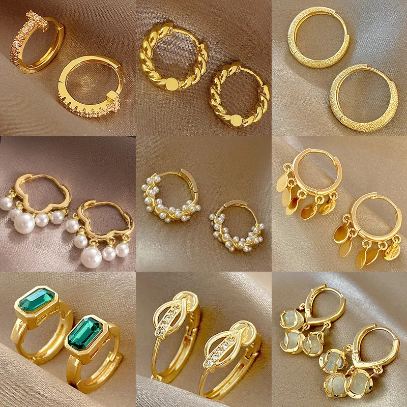 Wholesale 1 Pair Retro Square Flower Twist Inlay Copper Artificial Pearls Cat's Eye Stone Zircon Earrings