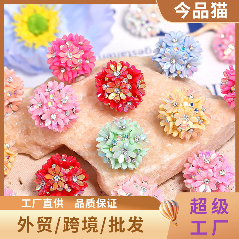 Wholesale Rhinestone-encrusted resin flower-shaped beads