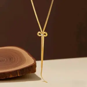 X01218-Diamond Bow Necklace- Gold