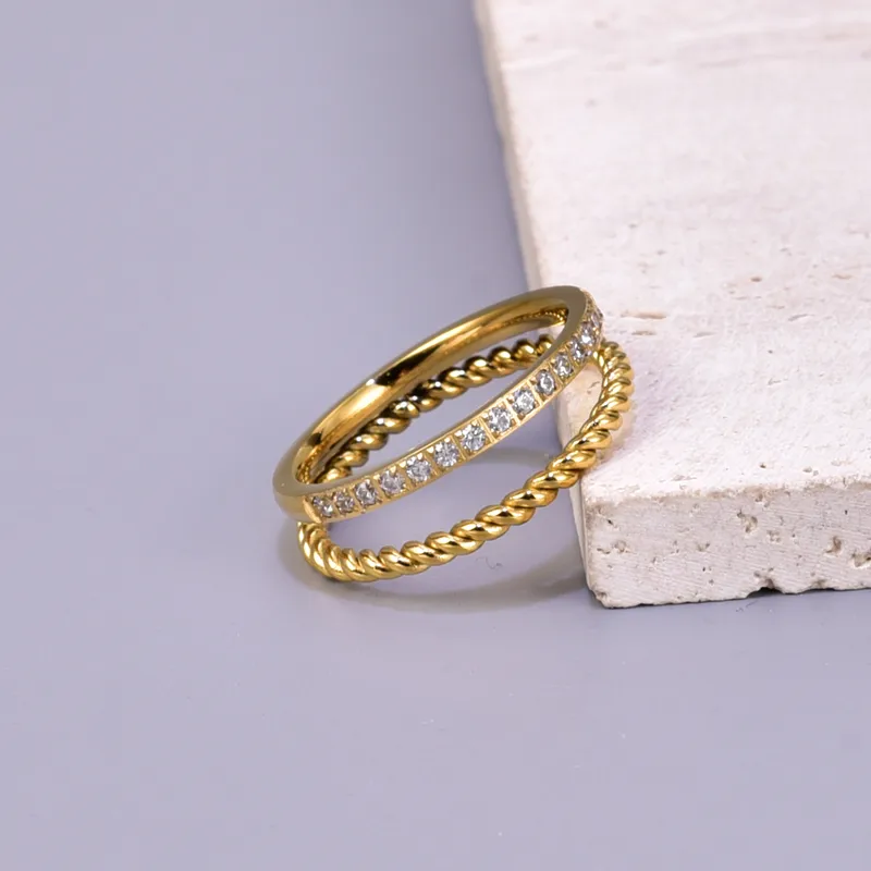 Wholesale 304 Stainless Steel Solid Color PVD Coated Zircon 18K Real Gold Plated Simple Style Classic Style Commute Waterproof Non Tarnish Plating Inl