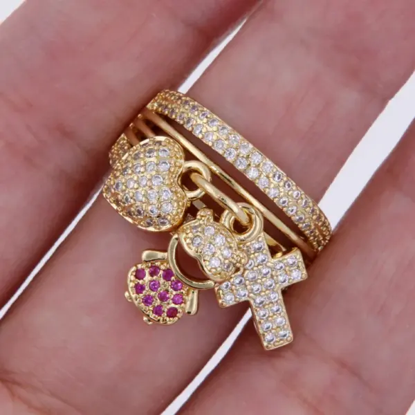 Wholesale Copper 18K Gold Plated Cute Modern Style Plating Inlay Human Heart Shape Zircon Wide Band Rings Charm Rings Open Rings