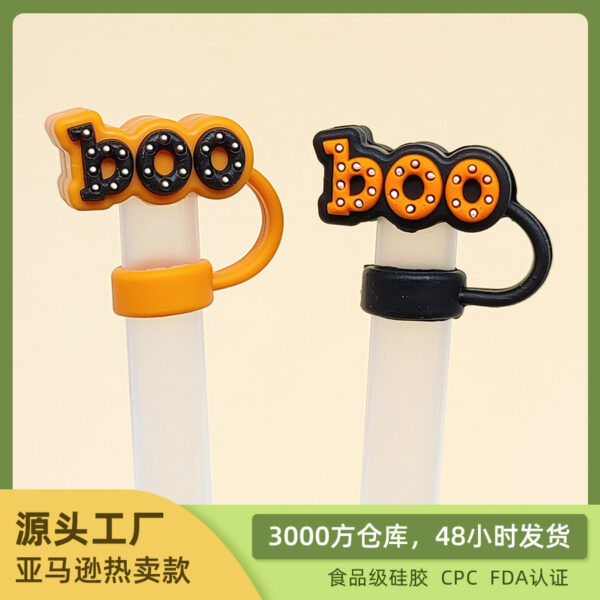 Wholesale Cross-border new 10mm food grade silicone straw sleeve Halloween straw cap dustproof cap straw cap