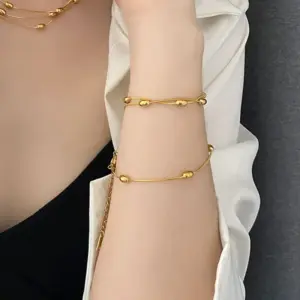 【XKB0070】Oval Bead Snake Chain Bracelet / Gold