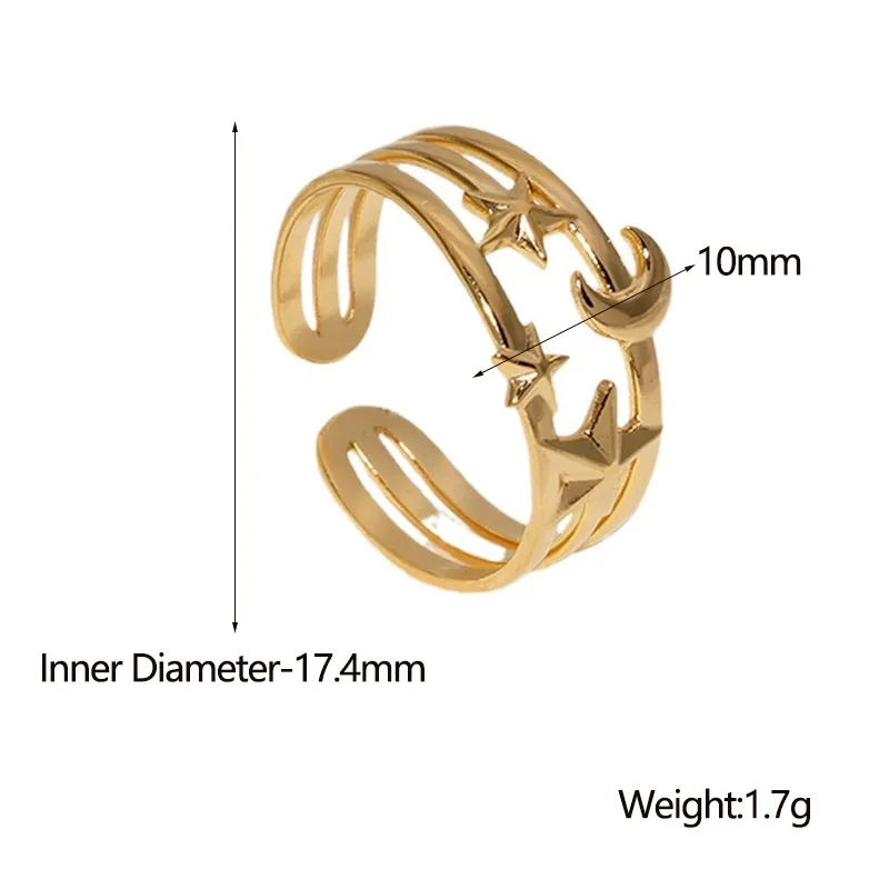 Wholesale Jewelry Fashion Star Moon 304 Stainless Steel 18K Gold Plated Plating Stainless Steel Rings