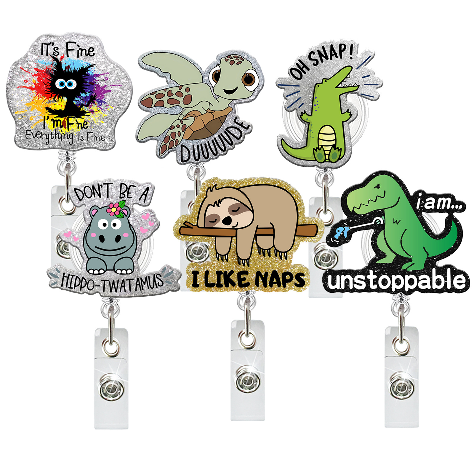 Wholesale Cat Turtle Dinosaur Elephant Acrylic Teacher Student Medical Telescopic Clip Easy Pull Buckle Certificate Badge