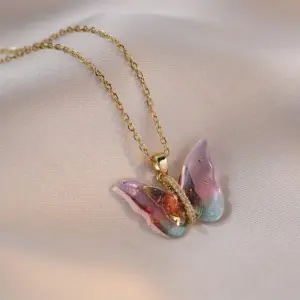 Wholesale Sweet Butterfly Titanium Steel Inlay Zircon Pendants Pendant Necklace