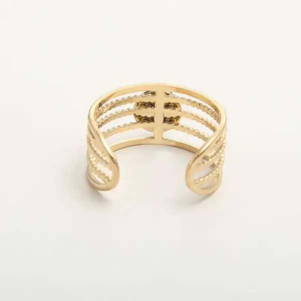 304 Stainless Steel 18K Gold Plated Baroque Style Modern Style Plating Hollow Out Inlay Round Natural Stone Open Ring