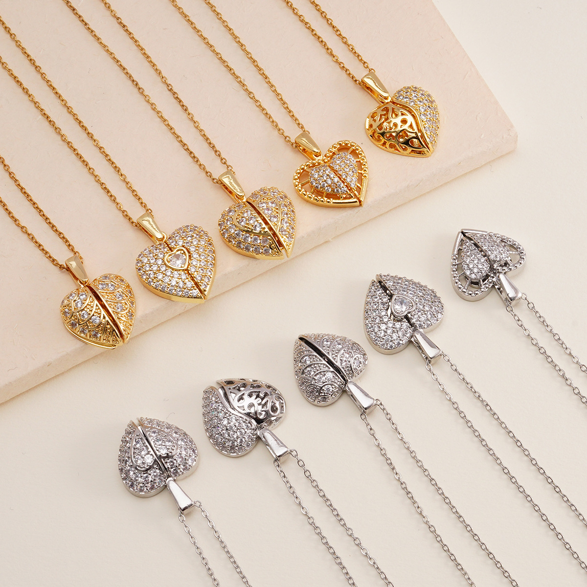 Wholesale European and American Personality Opening and losing Love Necklace Female Copper Zircon Fashion High-end Heart-shaped Wings Pendant Collarbo