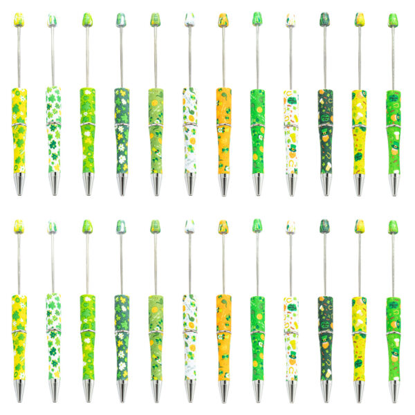 oly-5cc158d12f8b44c2c32eb95ddf7a9c66 Wholesale New diy plastic beaded pen creative four-leaf clover series beaded ballpoint pen in stock wholesale printed beaded pen