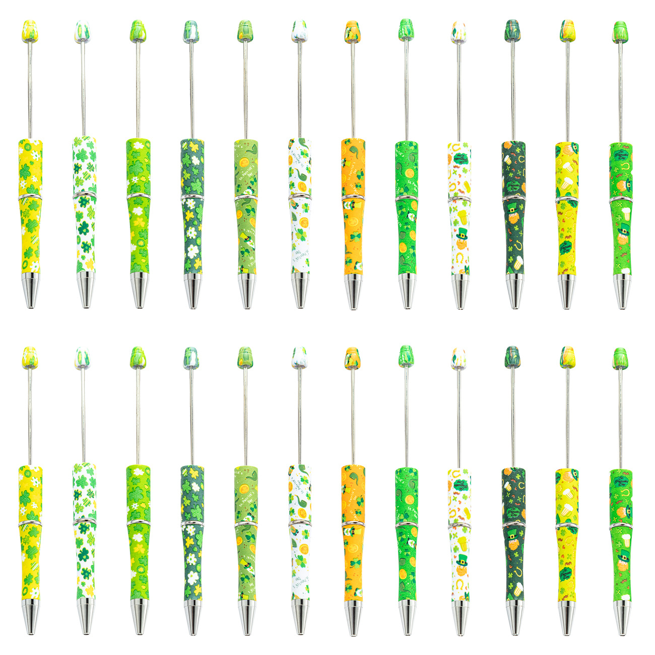 Wholesale New diy plastic beaded pen creative four-leaf clover series beaded ballint pen in stock wholesale printed beaded pen