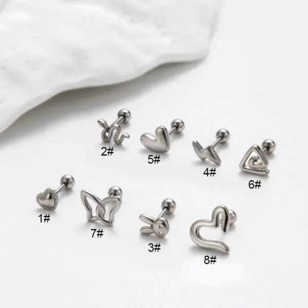 1 Piece Ear Cartilage Rings & Studs Retro Punk Korean Style Heart Shape Butterfly 316L Stainless Steel Waterproof Non Tarnish Surgical Steel