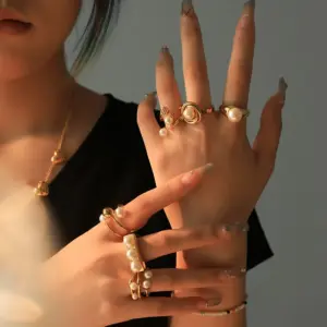 Wholesale Ion Plating (IP) 14K Gold Real Gold Plated Round Palm 304 Stainless Steel Elegant Baroque Style Modern Style Waterproof Non Tarnish Rings